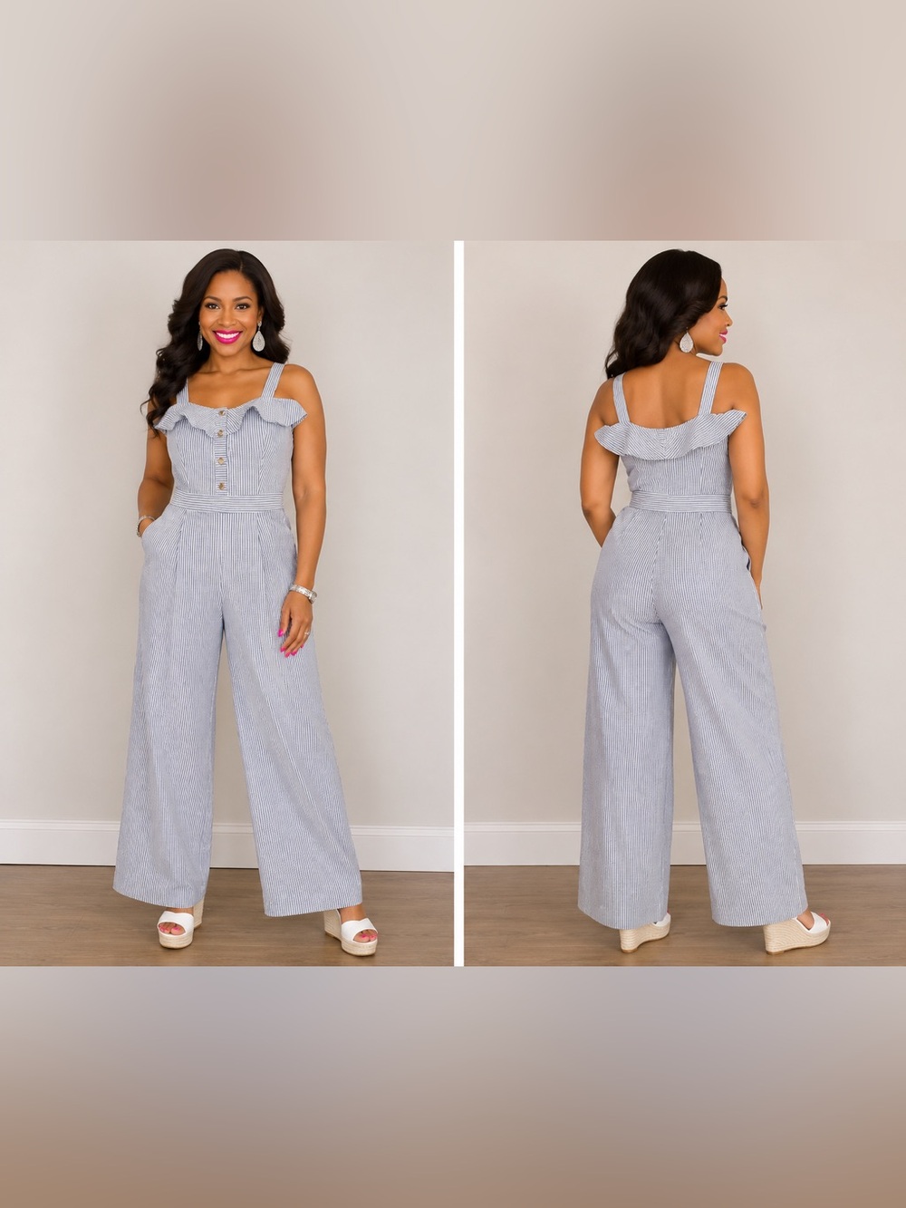 Zara Wide-Leg Striped Jumpsuit with Ruffle Detail